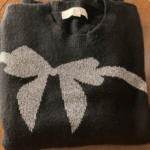LOFT Silver bow on Black Sweater sz M